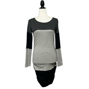 MARC CAIN Sports Colorblock Long Sleeve Ribbed Ruched Dress N4